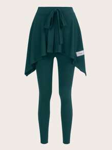 Mulvari Letter Graphic Knot Front 2 In 1 Leggings - Green - View 1