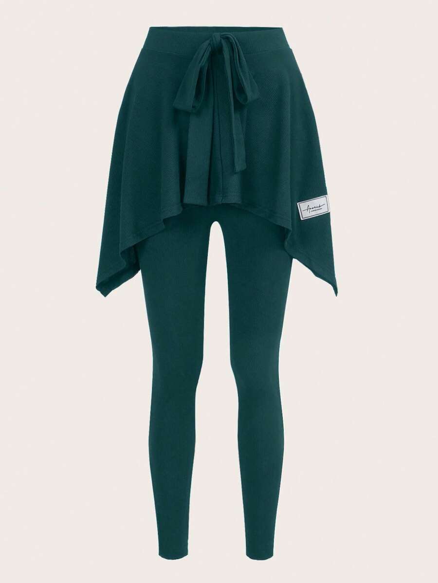 Mulvari Letter Graphic Knot Front 2 In 1 Leggings - Green - View 1