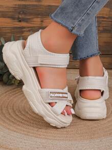 Fashionable Outdoor Sports Sandals For Women, Letter Graphic Hook-And-Loop Fastener Strap Sandals Valentines,Spring Summer Outfits - Beige - View 3