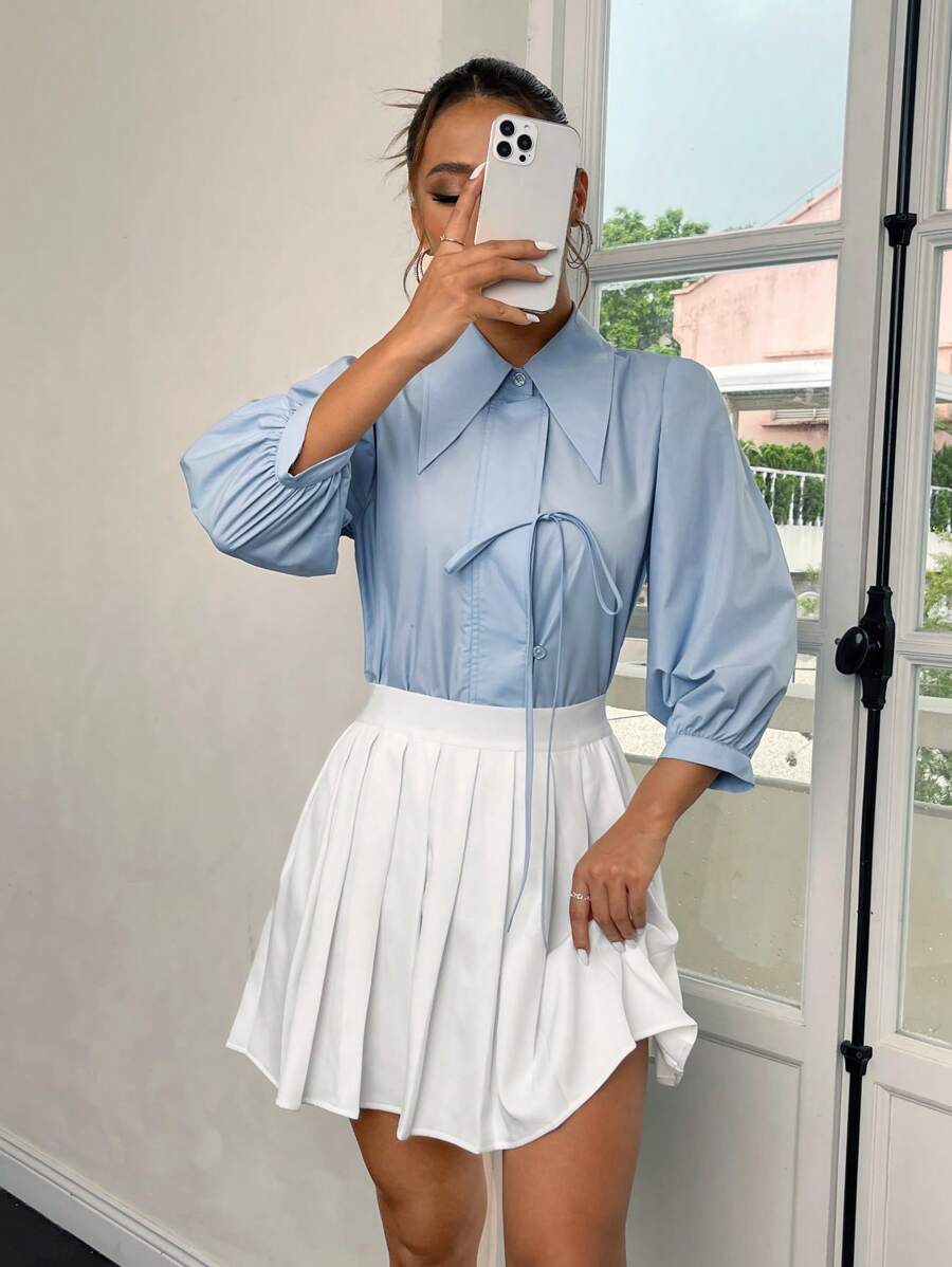 EastFlair Solid Button Front Shirt - Baby Blue - View 1