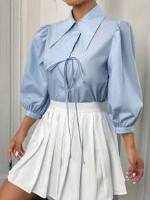 EastFlair Solid Button Front Shirt - Baby Blue - View 3