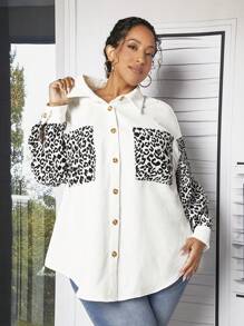 SHEIN CURVE+ Talla grande Camisa con estampado de leopardo de hombros caídos