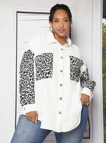SHEIN CURVE+ Talla grande Camisa con estampado de leopardo de hombros caídos