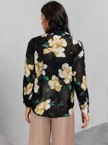 SHEIN Clasi Floral Print Button Front Shirt - Multicolor - View 2
