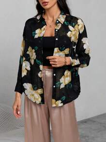 SHEIN Clasi Floral Print Button Front Shirt - Multicolor - View 7