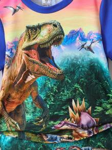 SHEIN 男小童恐龍印花T恤和短褲 - 彩色 - 查看 4