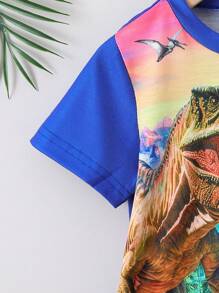 SHEIN 男小童恐龍印花T恤和短褲 - 彩色 - 查看 5