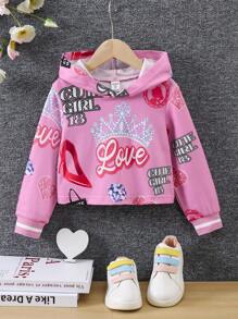 SHEIN Áo nỉ in chữ dành cho bé gái - Hồng - Xem 1