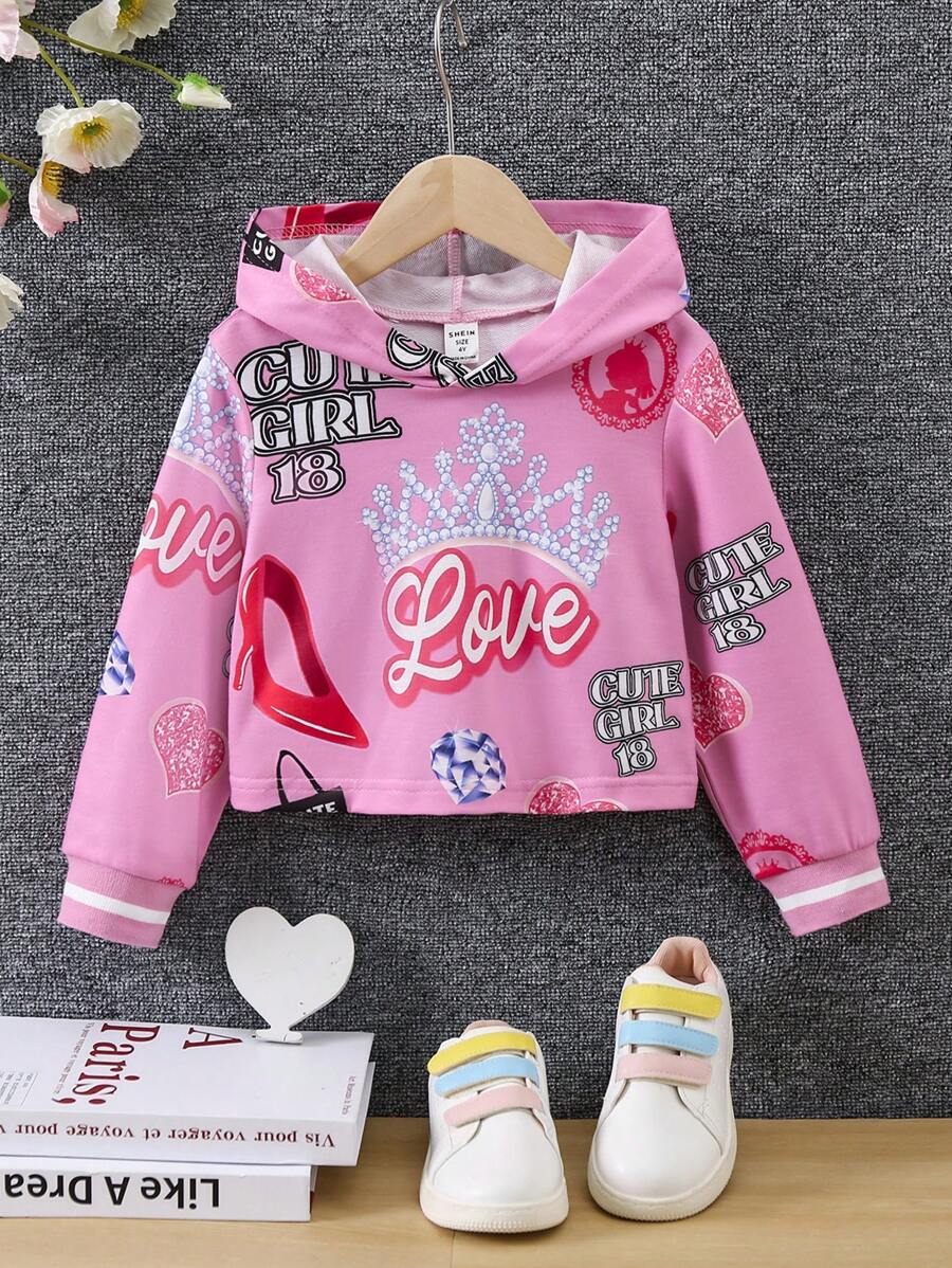 SHEIN Áo nỉ in chữ dành cho bé gái - Hồng - Xem 1