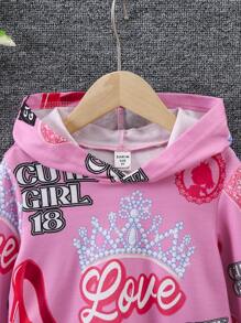 SHEIN Áo nỉ in chữ dành cho bé gái - Hồng - Xem 3