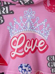 SHEIN Áo nỉ in chữ dành cho bé gái - Hồng - Xem 4