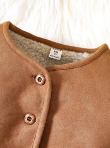 SHEIN 男小童雙口袋毛絨內襯外套&圍巾 - 鏽棕色 - 查看 3