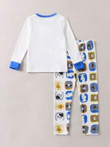 Young Boy Cartoon Graphic Contrast Binding Snug Fit PJ Set - Multicolor - View 2