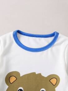 Young Boy Cartoon Graphic Contrast Binding Snug Fit PJ Set - Multicolor - View 3