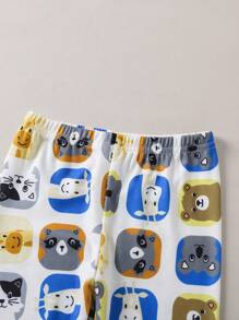 Young Boy Cartoon Graphic Contrast Binding Snug Fit PJ Set - Multicolor - View 6