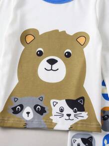 Young Boy Cartoon Graphic Contrast Binding Snug Fit PJ Set - Multicolor - View 7