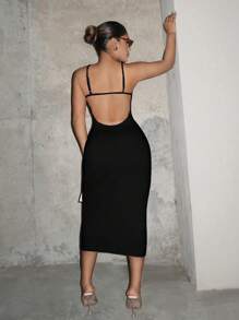 SHEIN SXY Đầm Lộ Lưng Cắt ra màu trơn Gợi cảm - màu đen - Xem 1