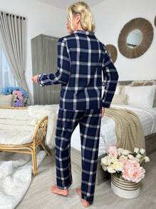 SHEIN Conjunto de pijama con estampado de cuadros - Azul - Ver 2