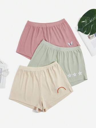 3入組圖案印花睡衣短褲