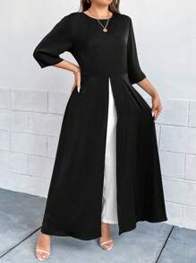 SHEIN Clasi Plus Two Tone Split Hem Jumpsuit - Black and White - View 3
