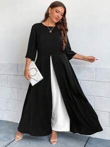 SHEIN Clasi Plus Two Tone Split Hem Jumpsuit - Black and White - View 4