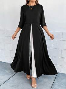 SHEIN Clasi Plus Two Tone Split Hem Jumpsuit - Black and White - View 5