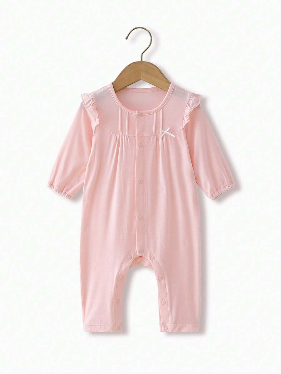 Pijamas de Bebé Niña Botón Volante Liso - Rosa - Ver 1