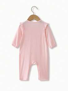 Pijamas de Bebé Niña Botón Volante Liso - Rosa - Ver 2