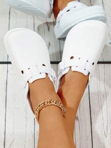 女士时尚穿孔木屐鞋，单扣封闭式鞋头透气便鞋，适合护士、实验室、医疗用途