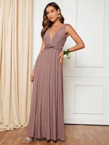 SHEIN Belle Twist Front Glitter Maxi Dress - Dusty Pink - View 4