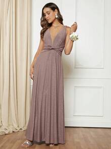 SHEIN Belle Twist Front Glitter Maxi Dress - Dusty Pink - View 1