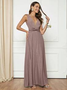 SHEIN Belle Twist Front Glitter Maxi Dress - Dusty Pink - View 3