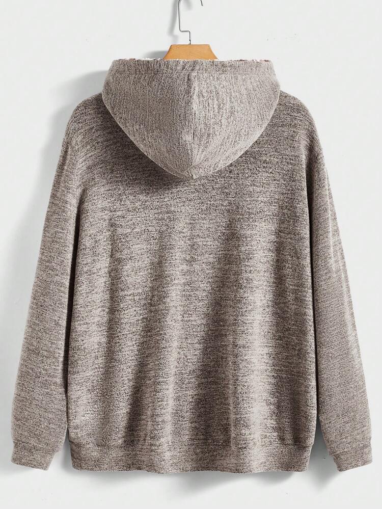 Men Marled Knit Kangaroo Pocket Drop Shoulder Hoodie