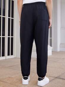 Manfinity VCAY 寬鬆款男士花卉與日本字母印花束繩腰帶長褲 - 黑色 - 查看 2