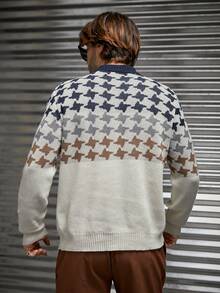 GENTILAND 男士千鳥格圖案四分之一拉鍊毛衣 - 彩色 - 查看 2