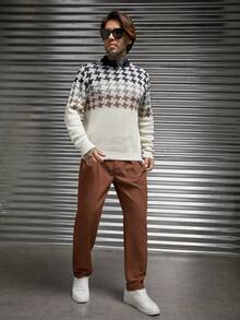 GENTILAND 男士千鳥格圖案四分之一拉鍊毛衣 - 彩色 - 查看 5