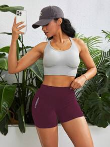 SHEIN Sport Studio Letter Graphic Wideband Waist Sports Shorts Legging ShortsWomen Sweat Short, Gym Short, Biker Short