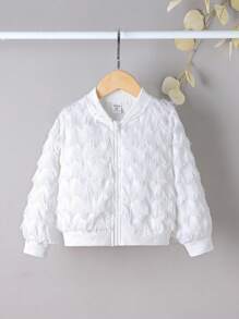 SHEIN Young Girl Zip Up Fringe Bomber Jacket - White - View 1