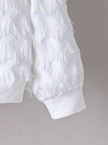 SHEIN Young Girl Zip Up Fringe Bomber Jacket - White - View 3