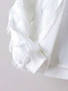 SHEIN Young Girl Zip Up Fringe Bomber Jacket - White - View 5