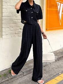 DAZY Flap Detail Button Front Shirt & Wide Leg Pants