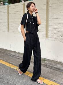 DAZY Flap Detail Button Front Shirt & Wide Leg Pants