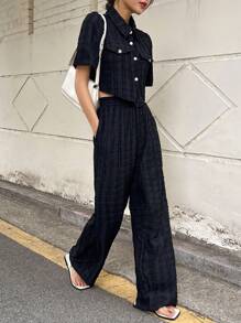 DAZY Flap Detail Button Front Shirt & Wide Leg Pants
