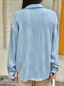 DAZY Solid Button Front Drop Shoulder Shirt Long Sleeve Women - Blue - View 8