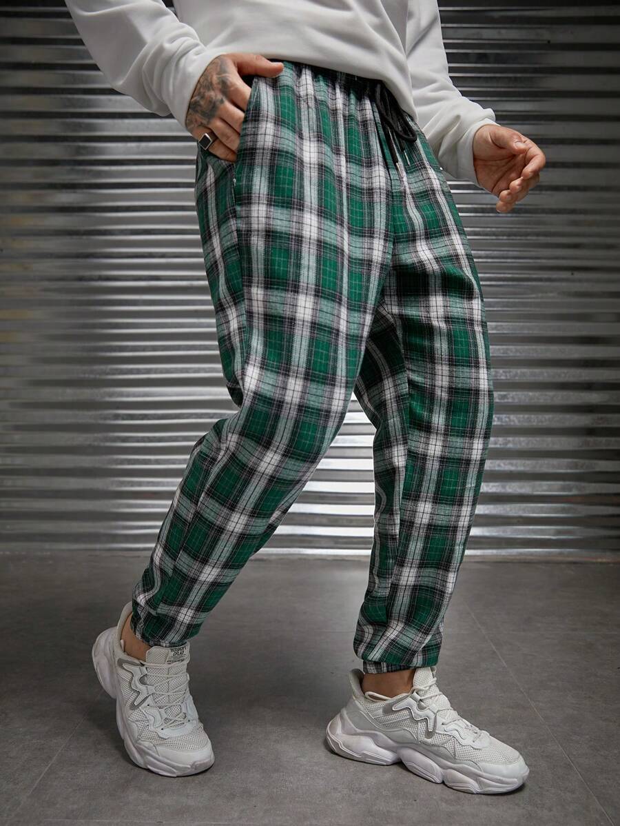 Manfinity RebelGame 男士格紋腰部抽繩長褲