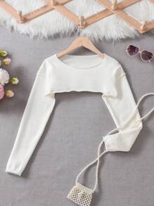 SHEIN Tween Girl Solid Crop Jumper - White - View 1