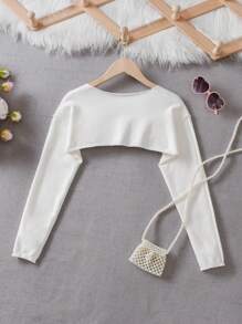 SHEIN Tween Girl Solid Crop Jumper - White - View 2