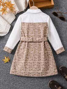 SHEIN 女小童滿版印花腰帶大衣