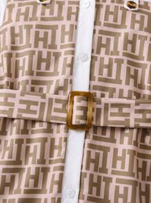 SHEIN 女小童滿版印花腰帶大衣