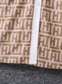 SHEIN 女小童滿版印花腰帶大衣